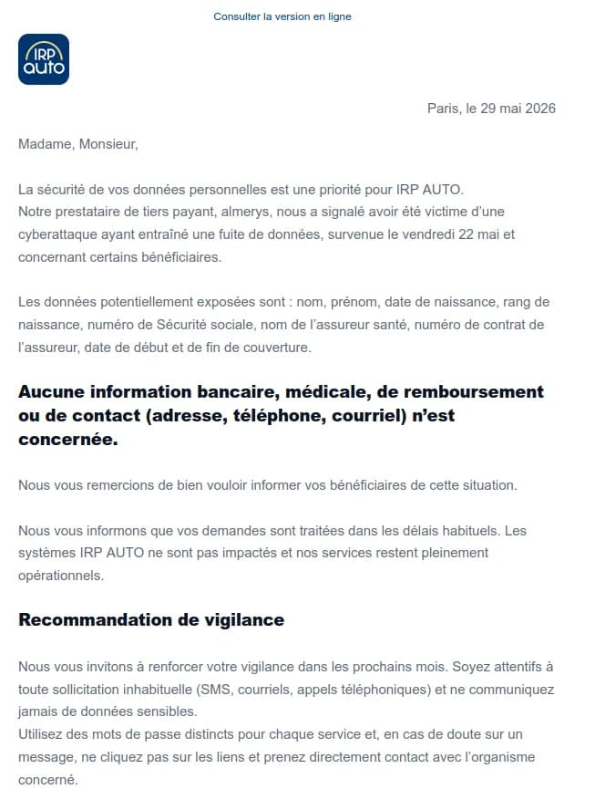 Preuve de fuite du 29 mai 2026